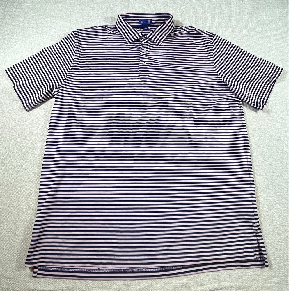 Stitch Men’s XL Blue Pink Striped 3 Button Short Sleeve Performance Golf Polo
